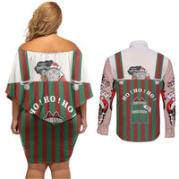 Stay With My Pig Christmas Christmas Couples Matching Off Shoulder Short Dress and Long Sleeve Button Shirt Xmas Holiday Patterns - Wonder Print Shop