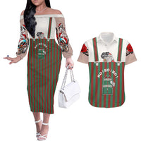 Stay With My Pig Christmas Christmas Couples Matching Off The Shoulder Long Sleeve Dress and Hawaiian Shirt Xmas Holiday Patterns - Wonder Print Shop