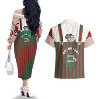 Stay With My Pig Christmas Christmas Couples Matching Off The Shoulder Long Sleeve Dress and Hawaiian Shirt Xmas Holiday Patterns - Wonder Print Shop