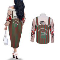 Stay With My Pig Christmas Christmas Couples Matching Off The Shoulder Long Sleeve Dress and Long Sleeve Button Shirt Xmas Holiday Patterns - Wonder Print Shop