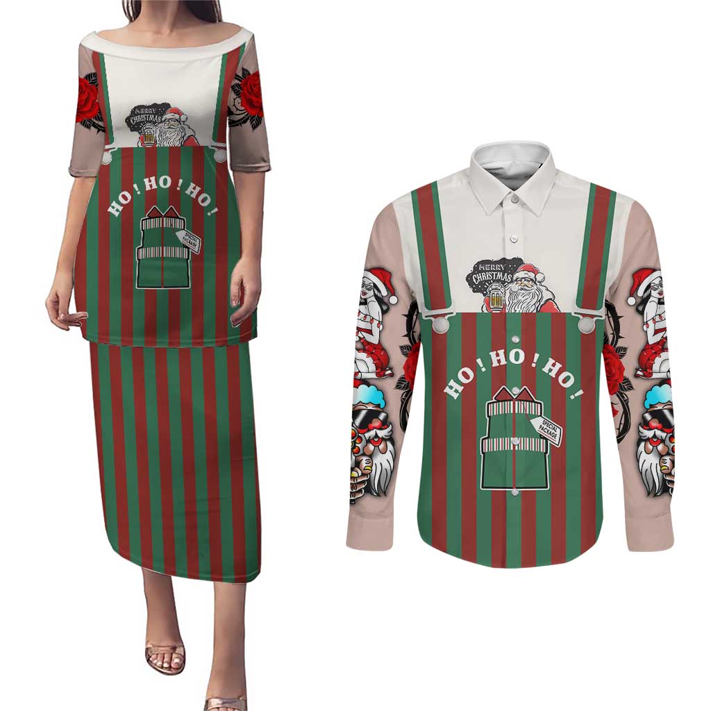 Stay With My Pig Christmas Christmas Couples Matching Puletasi and Long Sleeve Button Shirt Xmas Holiday Patterns - Wonder Print Shop
