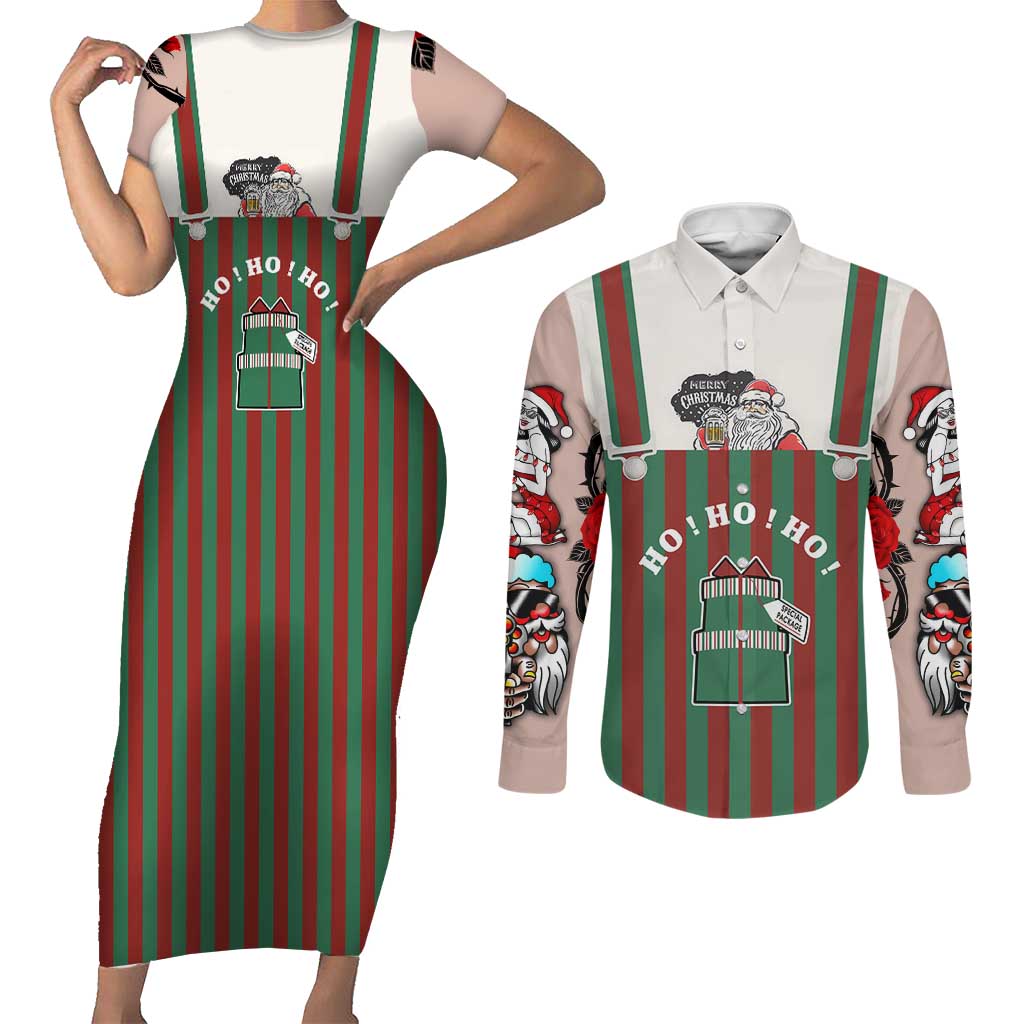 Stay With My Pig Christmas Christmas Couples Matching Short Sleeve Bodycon Dress and Long Sleeve Button Shirt Xmas Holiday Patterns - Wonder Print Shop
