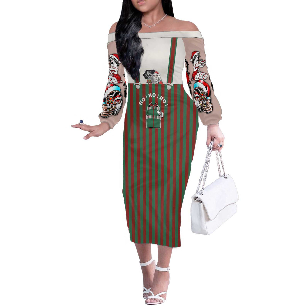 Stay With My Pig Christmas Christmas Off The Shoulder Long Sleeve Dress Xmas Holiday Patterns - Wonder Print Shop