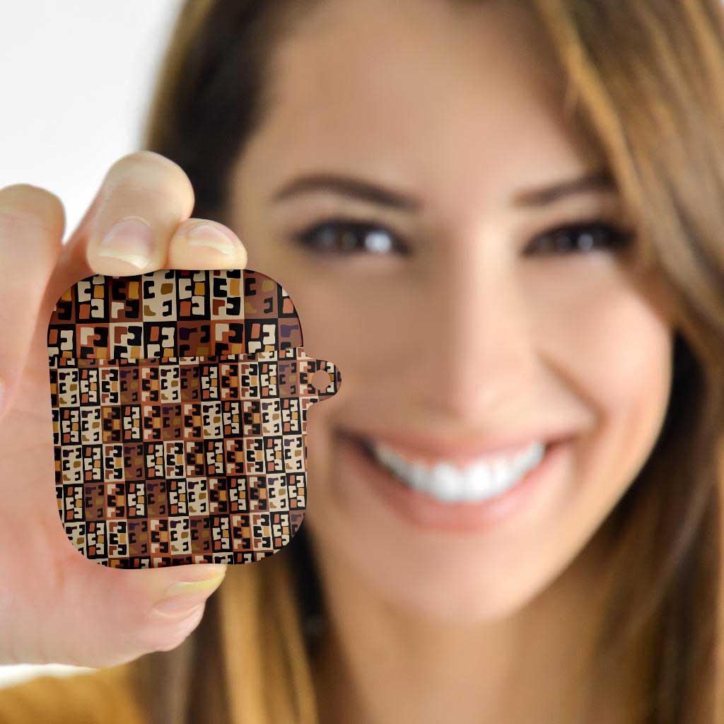 Kuba Flow AirPods Case with Geometric Tribal Blocks and Earth-Tone Mosaic Design - Wonder Print Shop