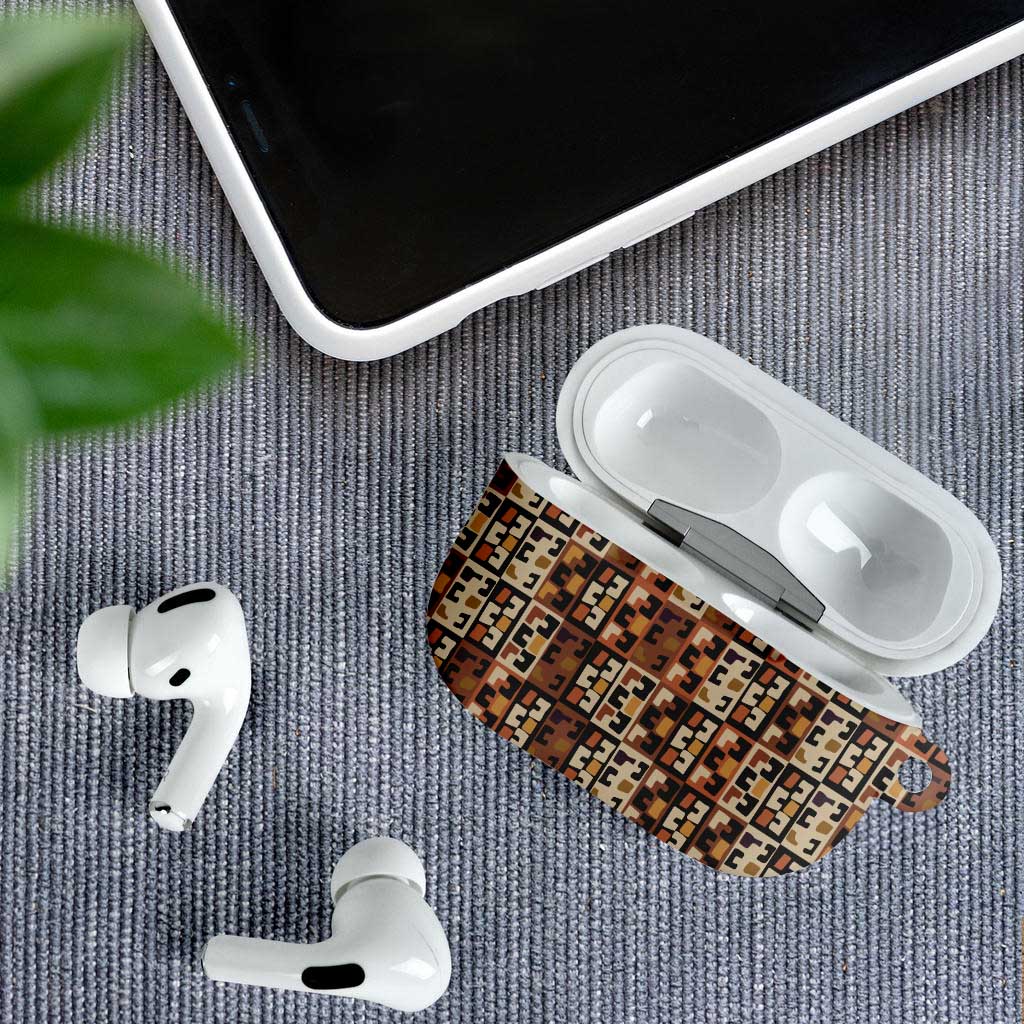Kuba Flow AirPods Case with Geometric Tribal Blocks and Earth-Tone Mosaic Design - Wonder Print Shop