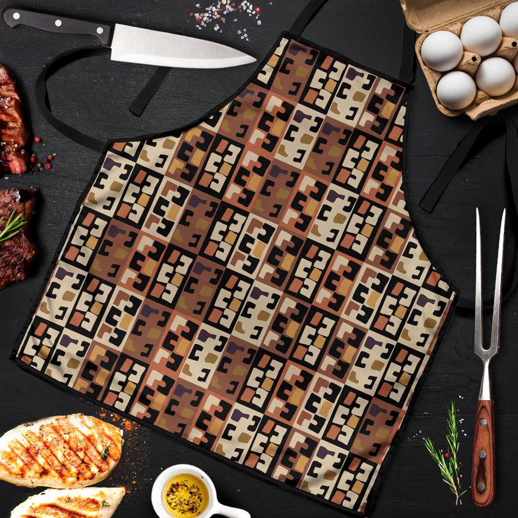 Kuba Flow Apron with Geometric Tribal Blocks and Earth-Tone Mosaic Design - Wonder Print Shop