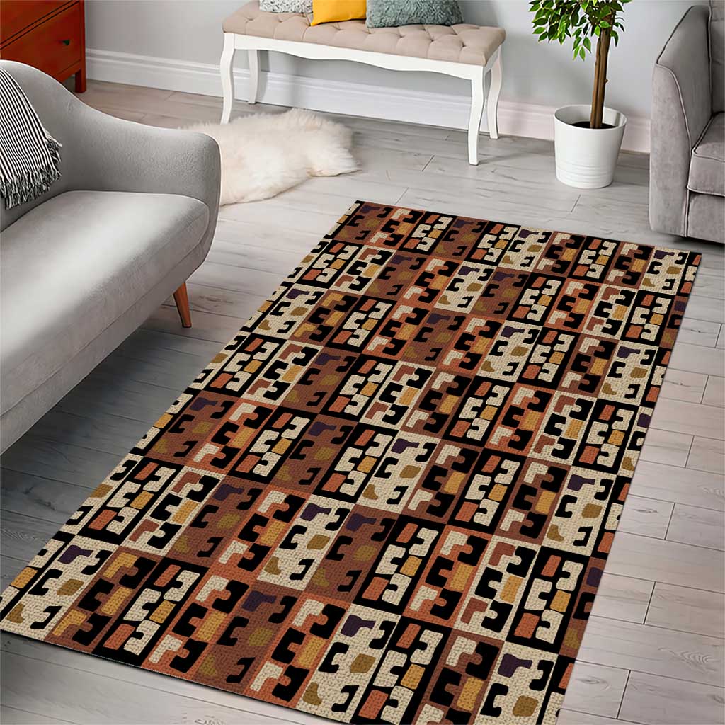 Kuba Flow Area Rug with Geometric Tribal Blocks and Earth-Tone Mosaic Design - Wonder Print Shop