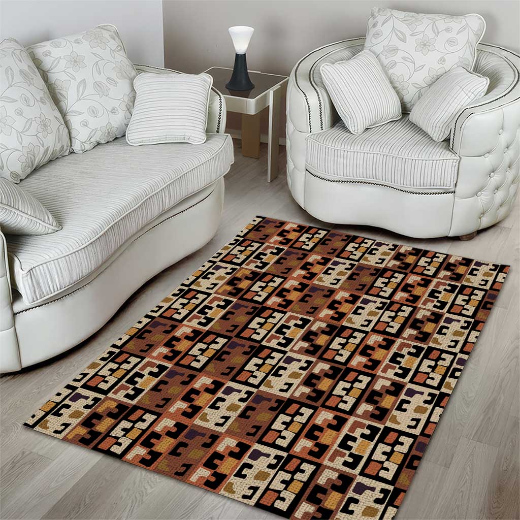 Kuba Flow Area Rug with Geometric Tribal Blocks and Earth-Tone Mosaic Design - Wonder Print Shop
