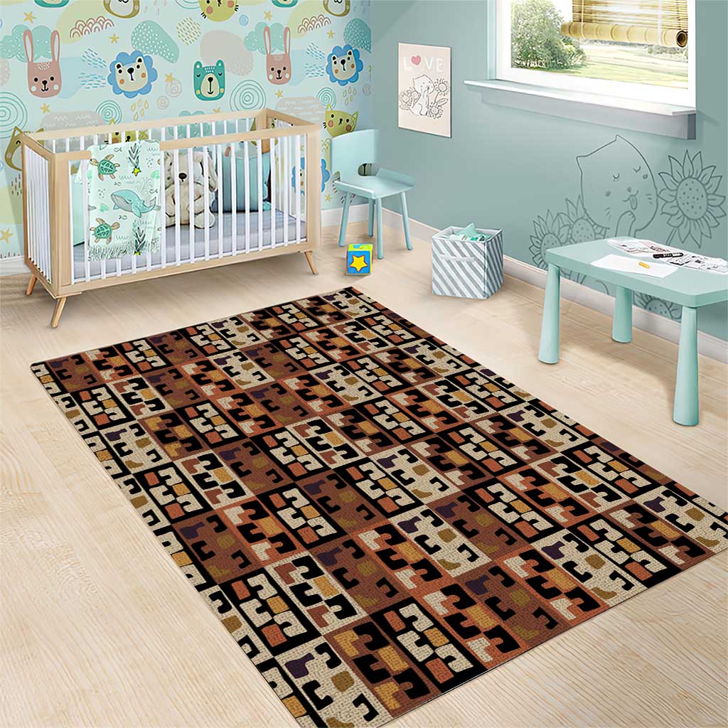 Kuba Flow Area Rug with Geometric Tribal Blocks and Earth-Tone Mosaic Design - Wonder Print Shop