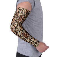 Kuba Flow Arm Sleeves with Geometric Tribal Blocks and Earth-Tone Mosaic Design - Wonder Print Shop