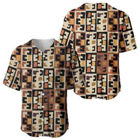 Kuba Flow Baseball Jersey with Geometric Tribal Blocks and Earth-Tone Mosaic Design - Wonder Print Shop