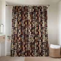 Kuba Flow Bathroom Set with Geometric Tribal Blocks and Earth-Tone Mosaic Design - Wonder Print Shop