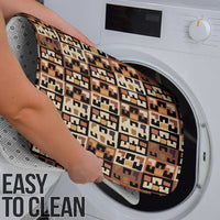 Kuba Flow Bathroom Set with Geometric Tribal Blocks and Earth-Tone Mosaic Design - Wonder Print Shop