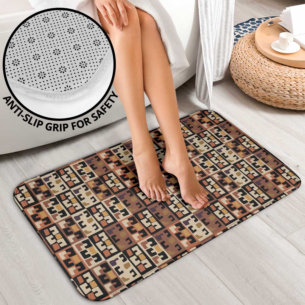 Kuba Flow Bathroom Set with Geometric Tribal Blocks and Earth-Tone Mosaic Design - Wonder Print Shop