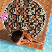 Kuba Flow Beach Blanket with Geometric Tribal Blocks and Earth-Tone Mosaic Design - Wonder Print Shop