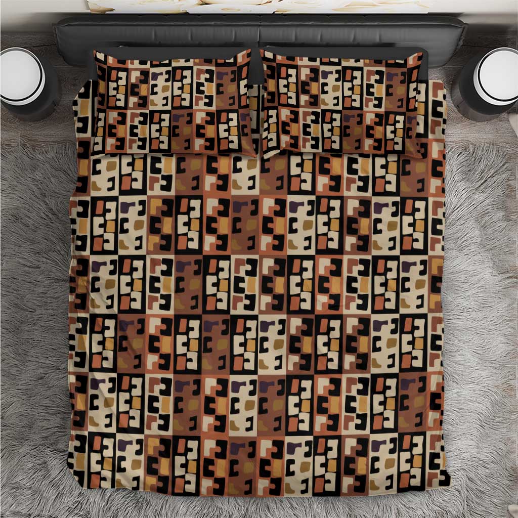 Kuba Flow Bedding Set with Geometric Tribal Blocks and Earth-Tone Mosaic Design - Wonder Print Shop