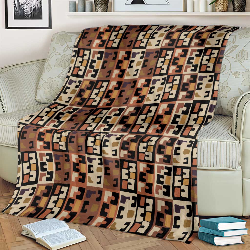 Kuba Flow Blanket with Geometric Tribal Blocks and Earth-Tone Mosaic Design - Wonder Print Shop