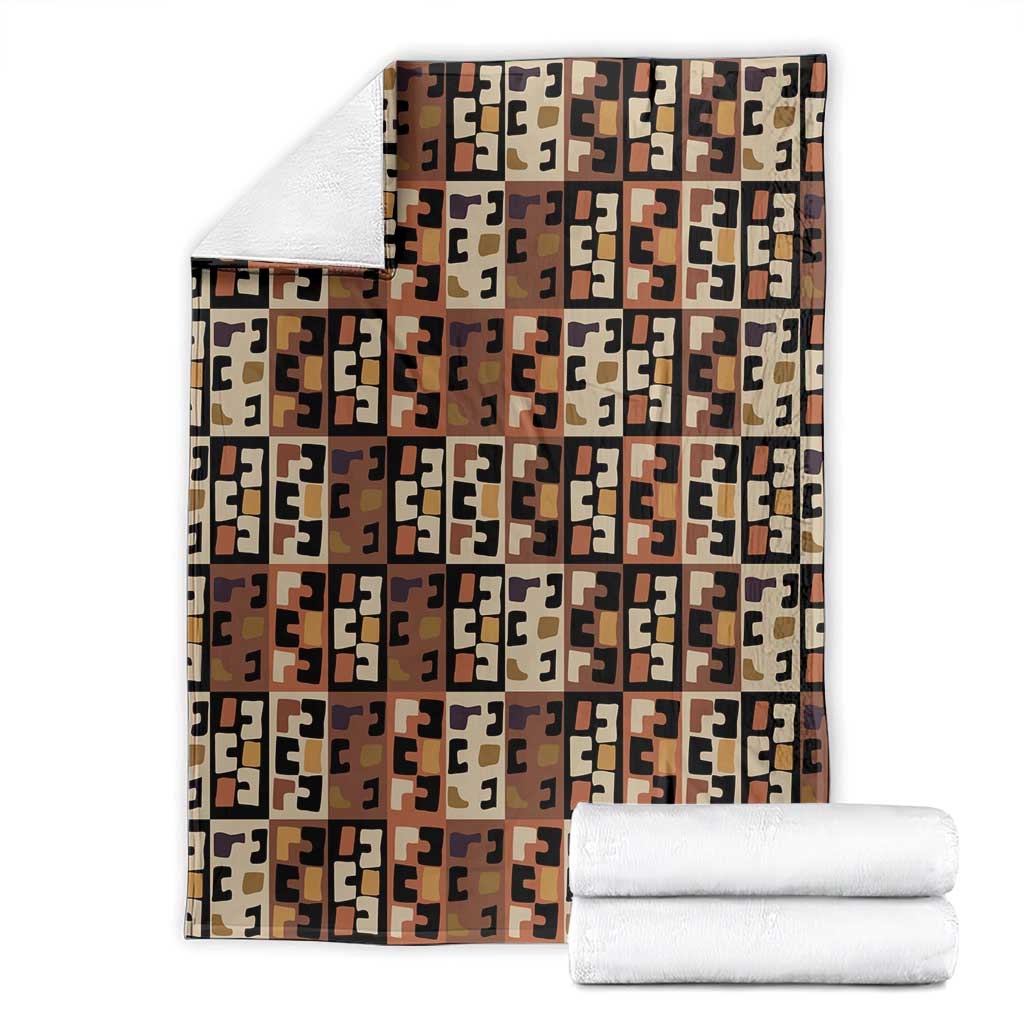 Kuba Flow Blanket with Geometric Tribal Blocks and Earth-Tone Mosaic Design - Wonder Print Shop