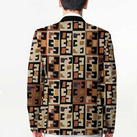 Kuba Flow Blazer with Geometric Tribal Blocks and Earth-Tone Mosaic Design - Wonder Print Shop