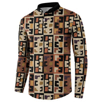 Kuba Flow Button Sweatshirt with Geometric Tribal Blocks and Earth-Tone Mosaic Design - Wonder Print Shop