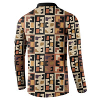 Kuba Flow Button Sweatshirt with Geometric Tribal Blocks and Earth-Tone Mosaic Design - Wonder Print Shop