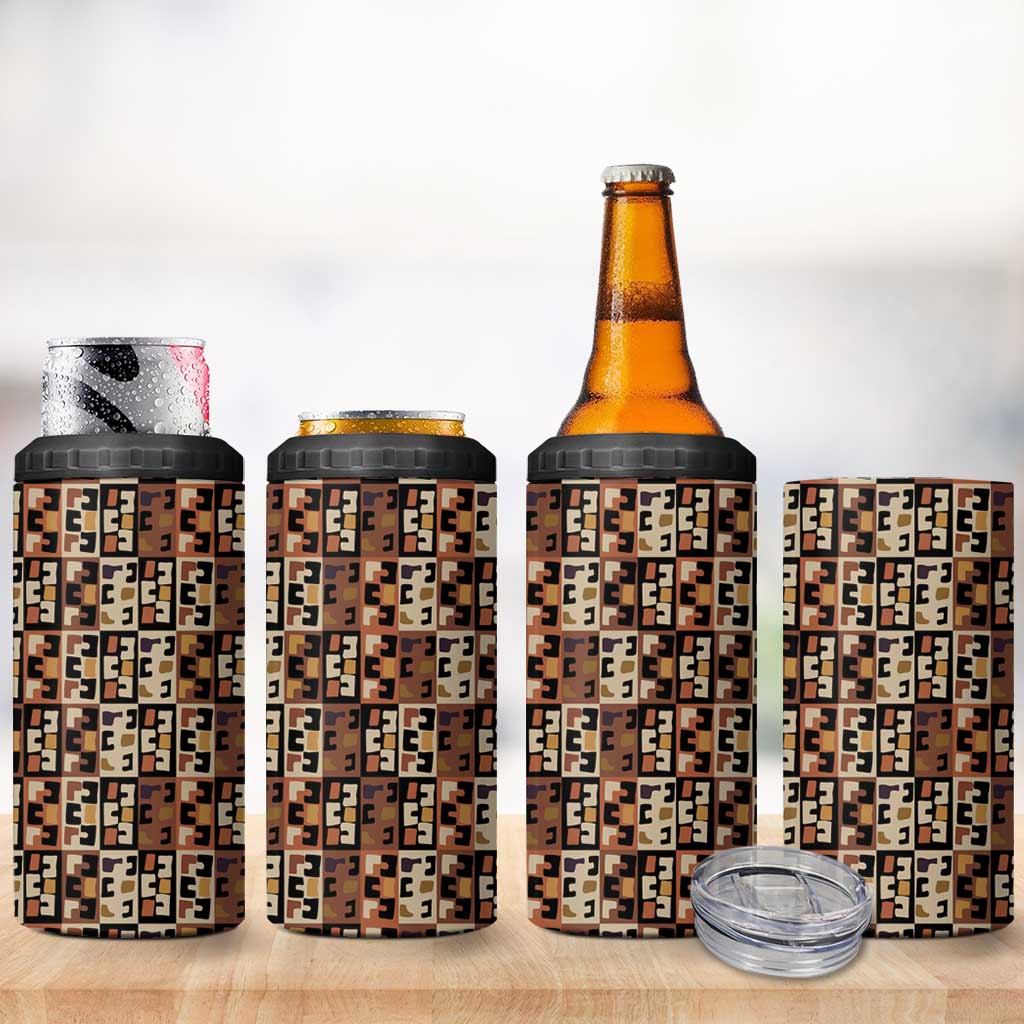 Kuba Flow 4 in 1 Can Cooler Tumbler with Geometric Tribal Blocks and Earth-Tone Mosaic Design - Wonder Print Shop
