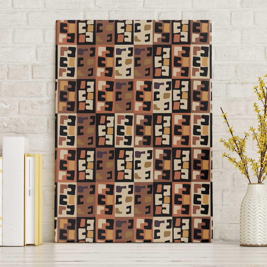 Kuba Flow Canvas Wall Art with Geometric Tribal Blocks and Earth-Tone Mosaic Design - Wonder Print Shop