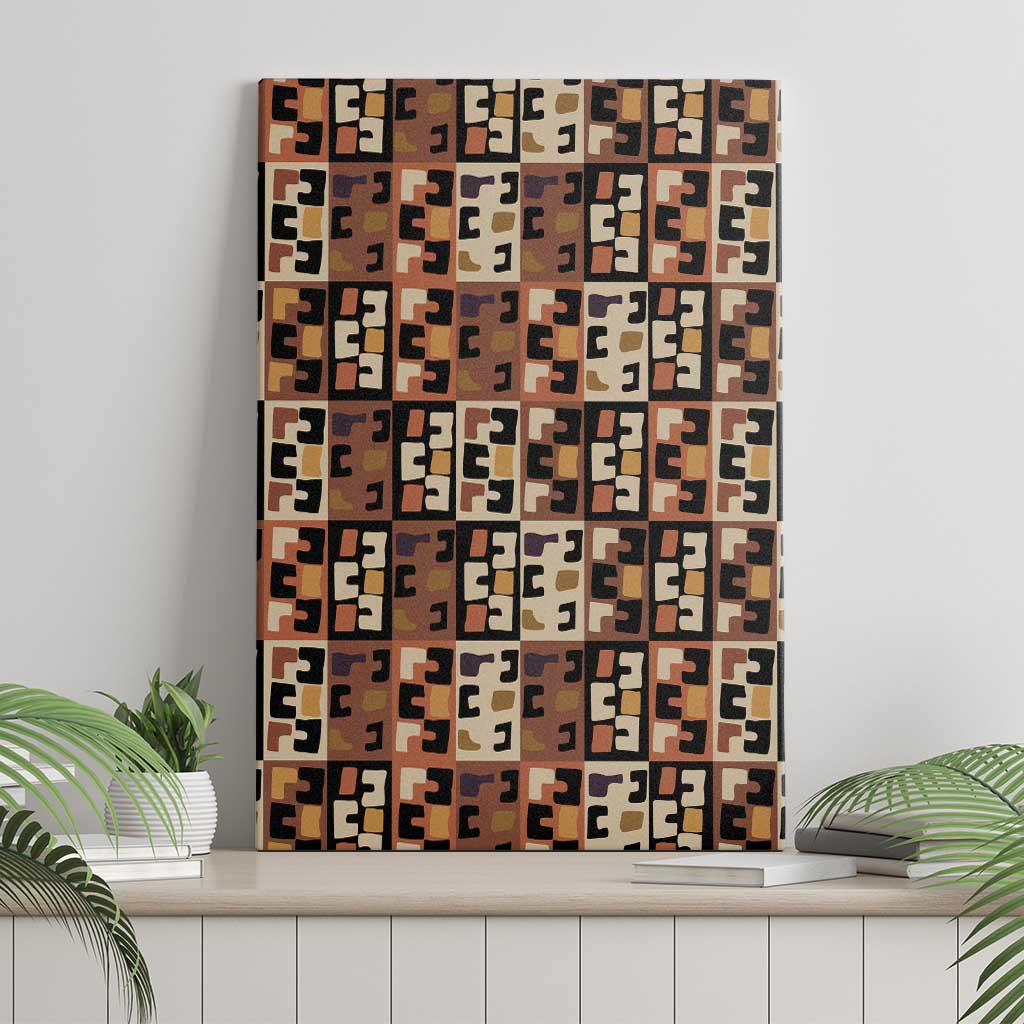 Kuba Flow Canvas Wall Art with Geometric Tribal Blocks and Earth-Tone Mosaic Design - Wonder Print Shop