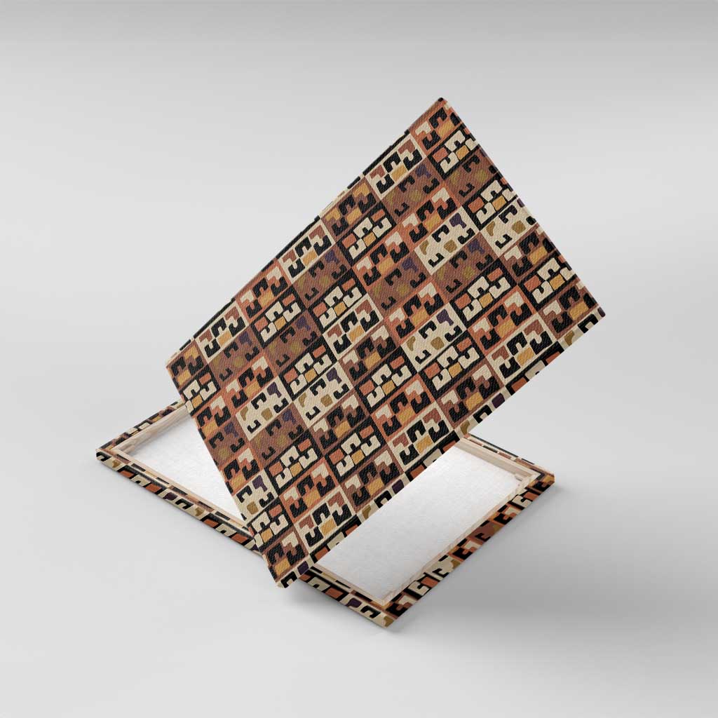 Kuba Flow Canvas Wall Art with Geometric Tribal Blocks and Earth-Tone Mosaic Design - Wonder Print Shop