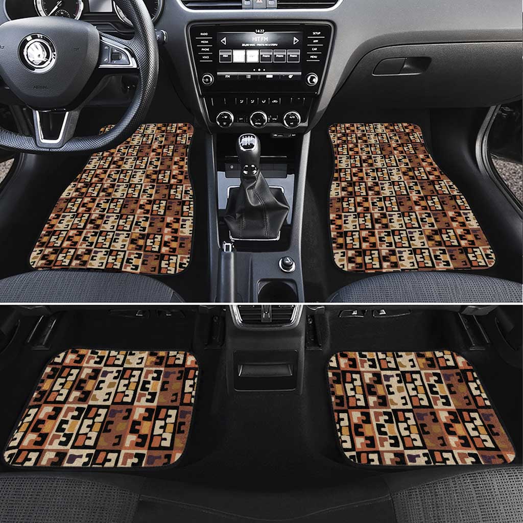 Kuba Flow Car Mats with Geometric Tribal Blocks and Earth-Tone Mosaic Design - Wonder Print Shop