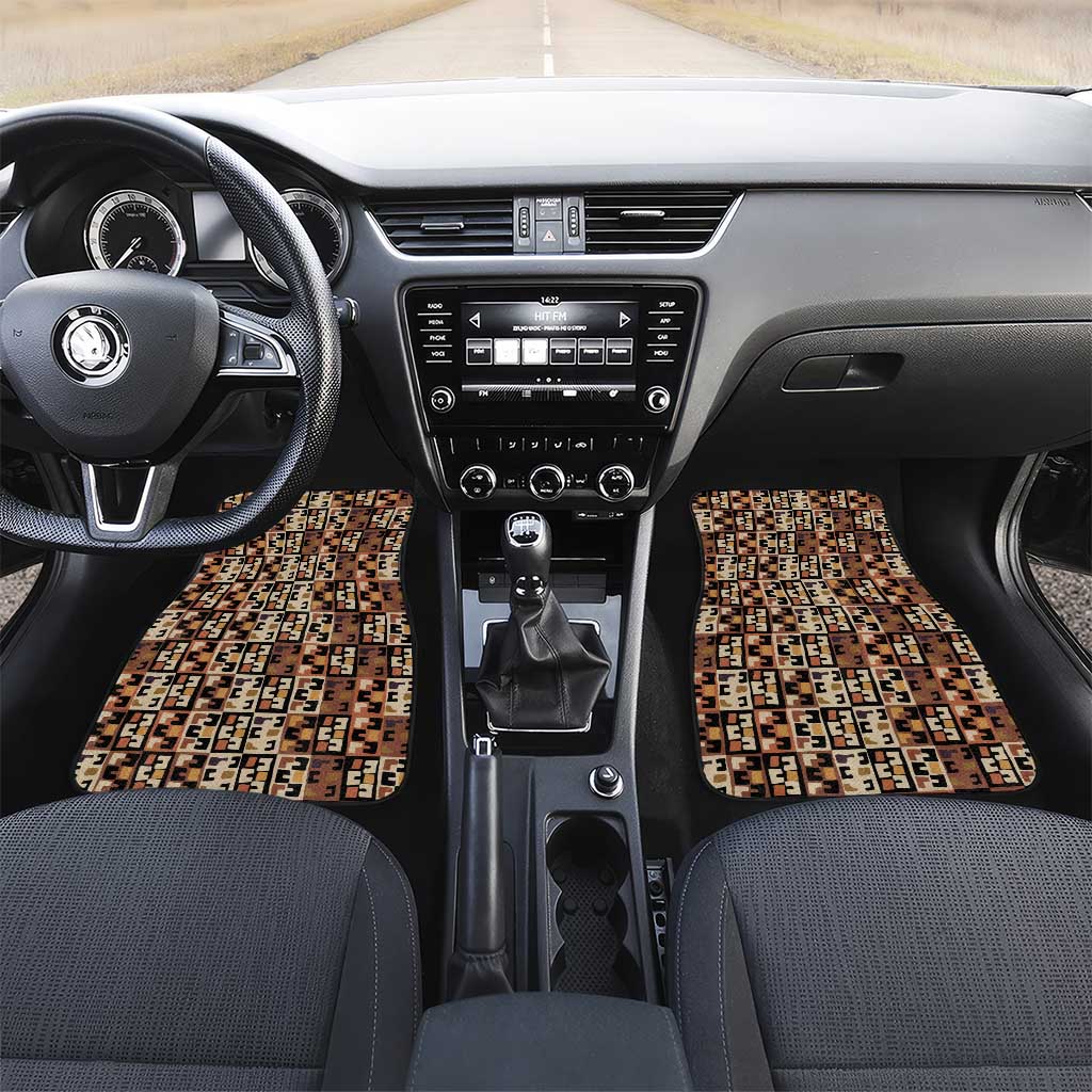 Kuba Flow Car Mats with Geometric Tribal Blocks and Earth-Tone Mosaic Design - Wonder Print Shop