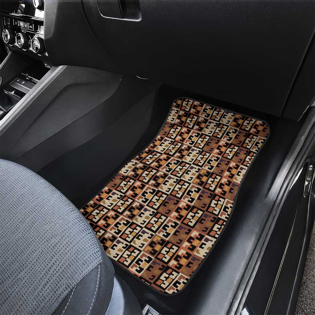Kuba Flow Car Mats with Geometric Tribal Blocks and Earth-Tone Mosaic Design - Wonder Print Shop