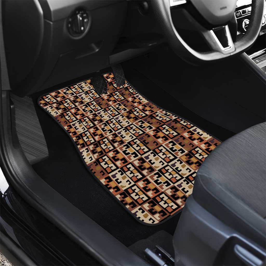 Kuba Flow Car Mats with Geometric Tribal Blocks and Earth-Tone Mosaic Design - Wonder Print Shop