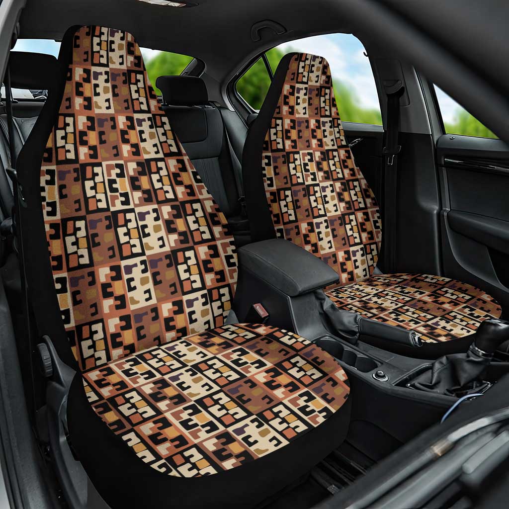 Kuba Flow Car Seat Cover with Geometric Tribal Blocks and Earth-Tone Mosaic Design - Wonder Print Shop