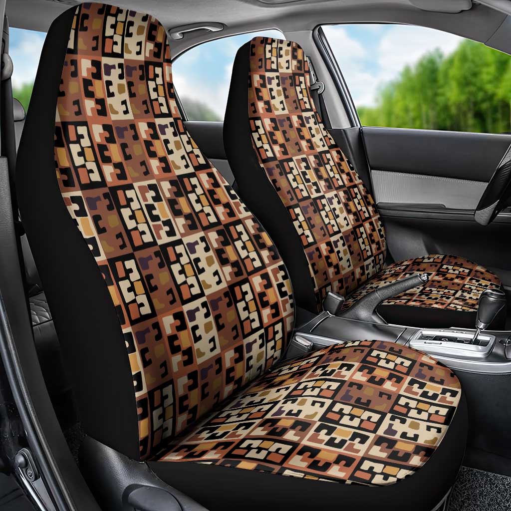 Kuba Flow Car Seat Cover with Geometric Tribal Blocks and Earth-Tone Mosaic Design - Wonder Print Shop