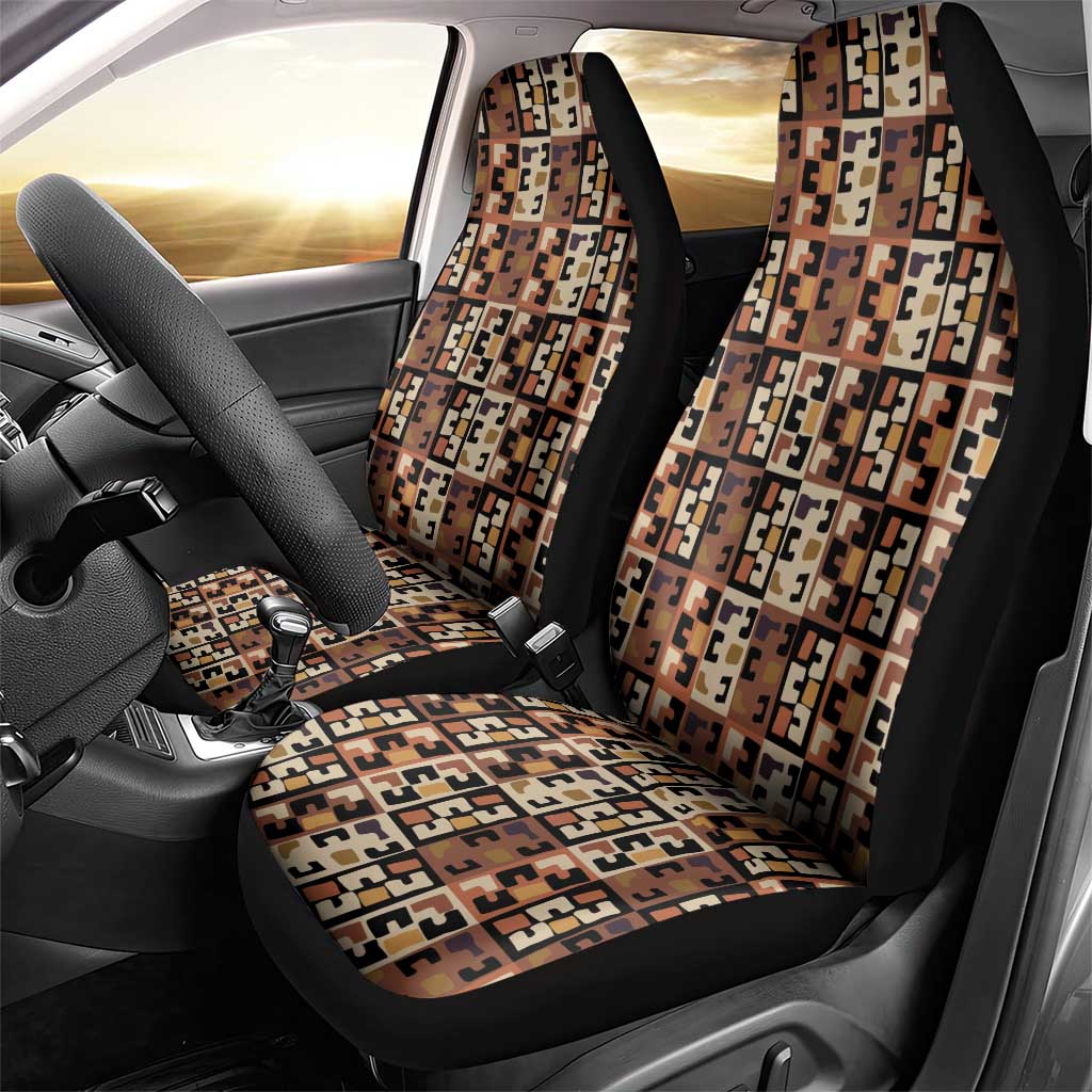 Kuba Flow Car Seat Cover with Geometric Tribal Blocks and Earth-Tone Mosaic Design - Wonder Print Shop