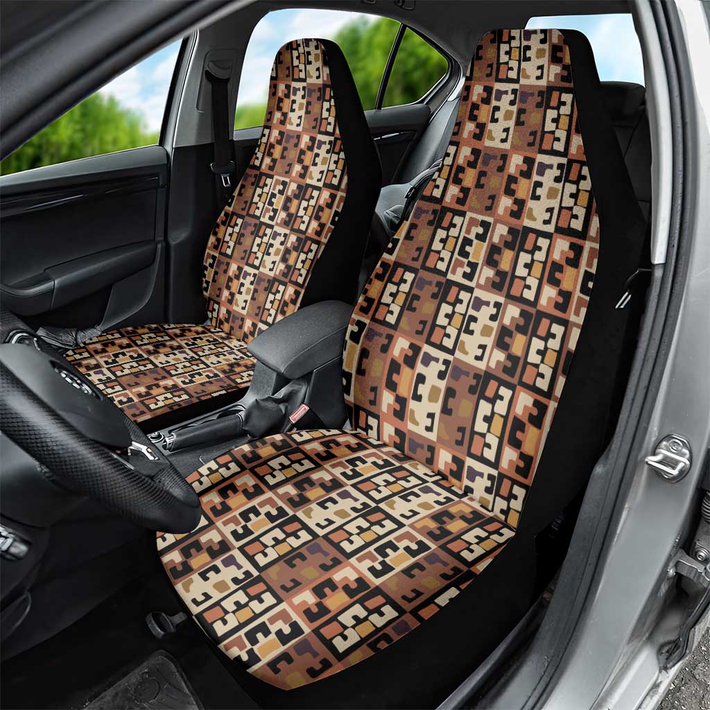 Kuba Flow Car Seat Cover with Geometric Tribal Blocks and Earth-Tone Mosaic Design - Wonder Print Shop