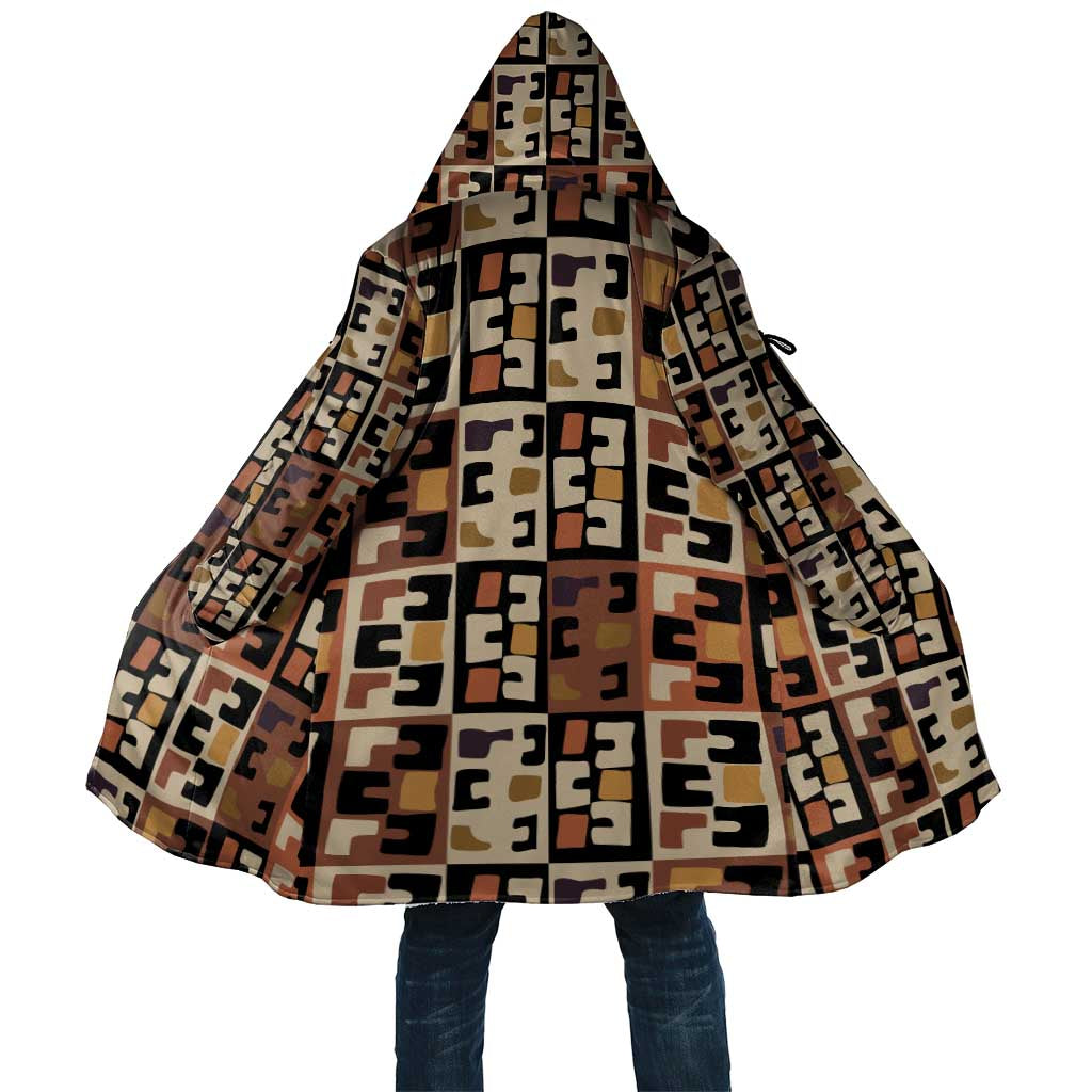 Kuba Flow Cloak with Geometric Tribal Blocks and Earth-Tone Mosaic Design - Wonder Print Shop