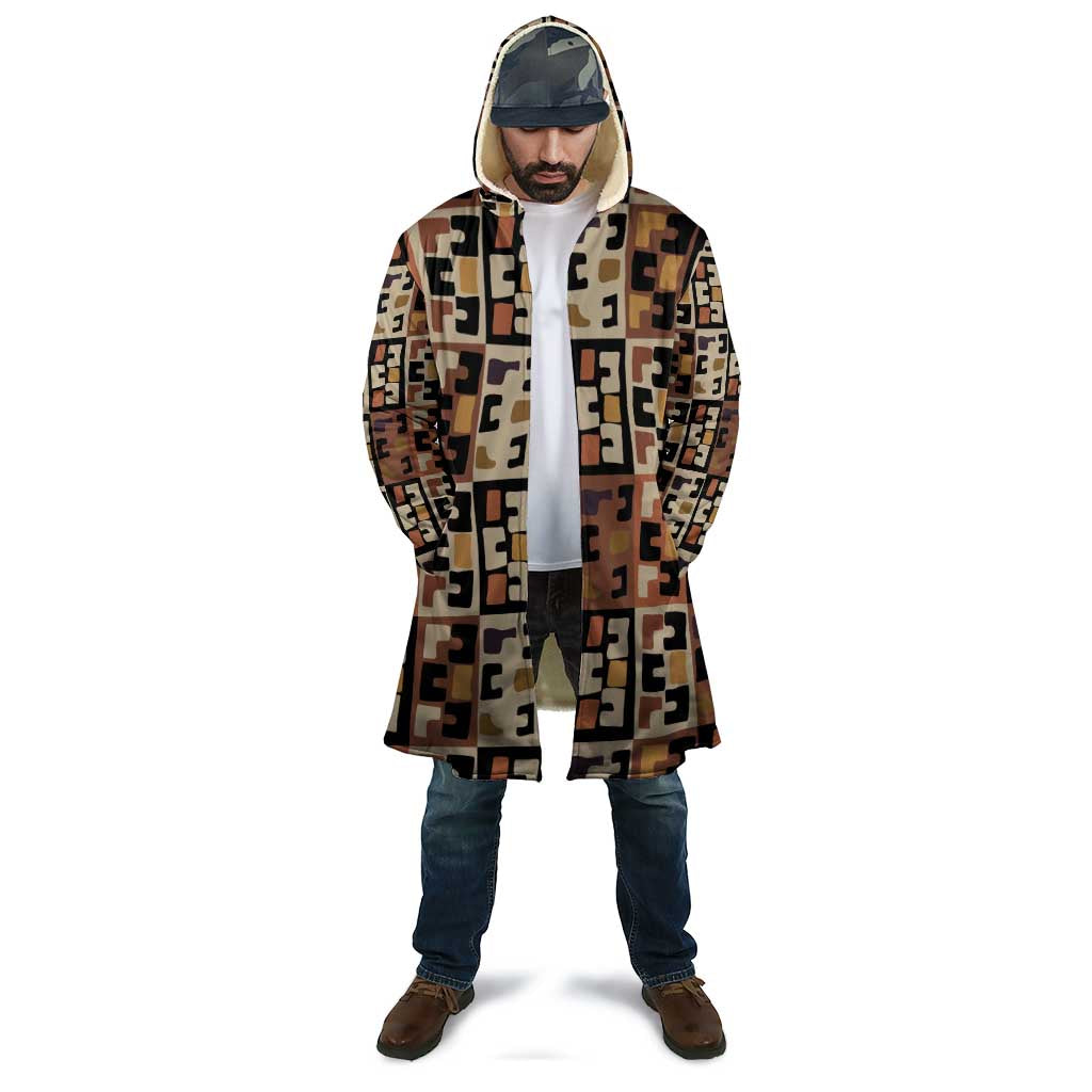 Kuba Flow Cloak with Geometric Tribal Blocks and Earth-Tone Mosaic Design - Wonder Print Shop
