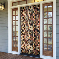 Kuba Flow Door Cover with Geometric Tribal Blocks and Earth-Tone Mosaic Design - Wonder Print Shop
