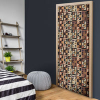 Kuba Flow Door Cover with Geometric Tribal Blocks and Earth-Tone Mosaic Design - Wonder Print Shop