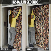 Kuba Flow Door Cover with Geometric Tribal Blocks and Earth-Tone Mosaic Design - Wonder Print Shop