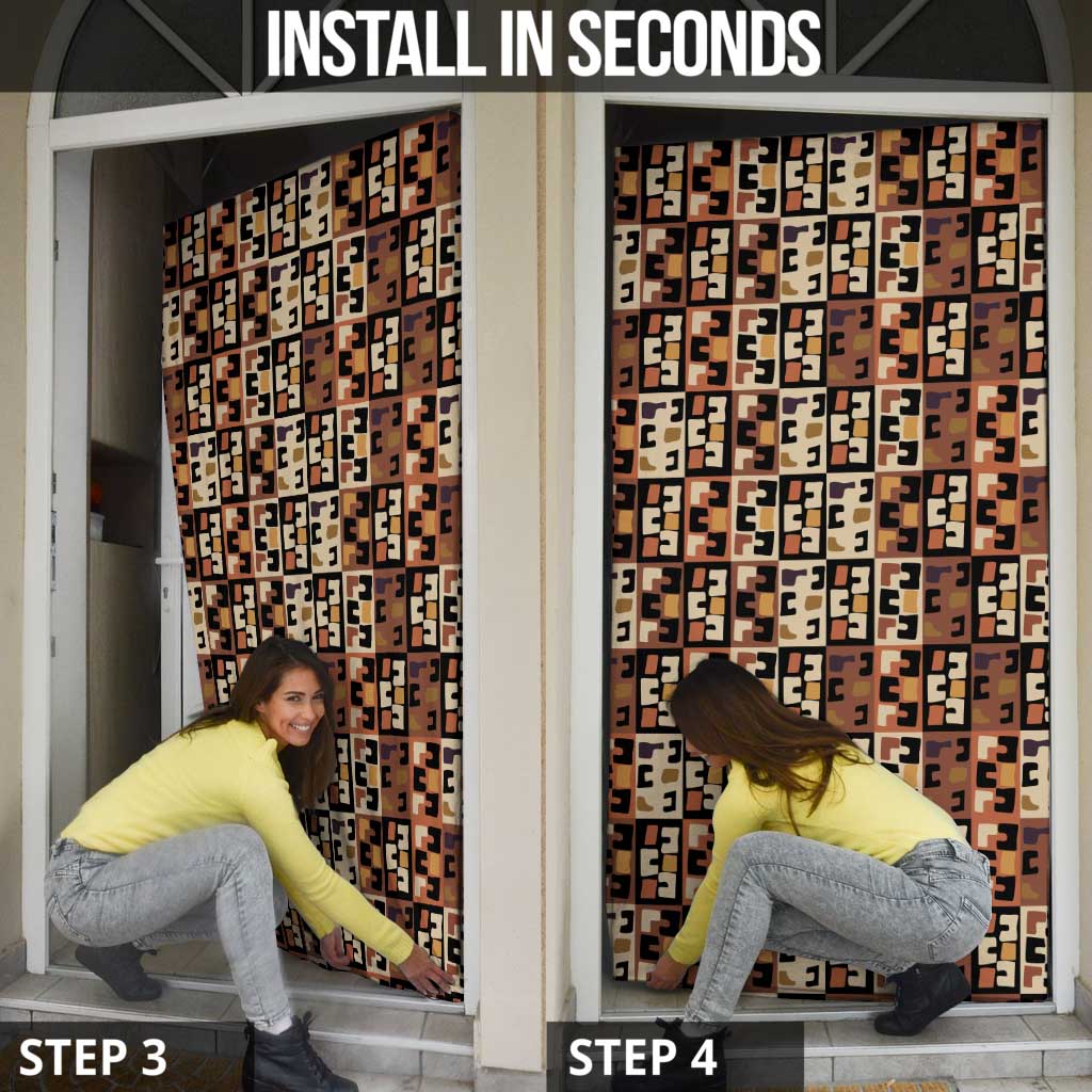 Kuba Flow Door Cover with Geometric Tribal Blocks and Earth-Tone Mosaic Design - Wonder Print Shop