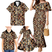 Kuba Flow Family Matching Mermaid Dress and Hawaiian Shirt with Geometric Tribal Blocks and Earth-Tone Mosaic Design - Wonder Print Shop