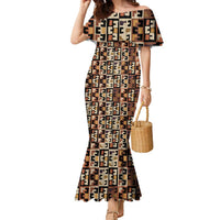 Kuba Flow Family Matching Mermaid Dress and Hawaiian Shirt with Geometric Tribal Blocks and Earth-Tone Mosaic Design - Wonder Print Shop