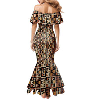 Kuba Flow Family Matching Mermaid Dress and Hawaiian Shirt with Geometric Tribal Blocks and Earth-Tone Mosaic Design - Wonder Print Shop