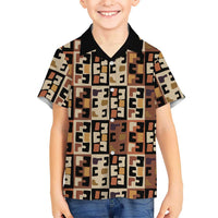Kuba Flow Family Matching Mermaid Dress and Hawaiian Shirt with Geometric Tribal Blocks and Earth-Tone Mosaic Design - Wonder Print Shop