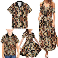 Kuba Flow Family Matching Summer Maxi Dress and Hawaiian Shirt with Geometric Tribal Blocks and Earth-Tone Mosaic Design - Wonder Print Shop