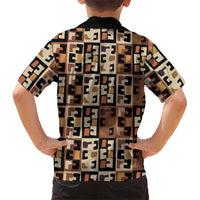 Kuba Flow Family Matching Tank Maxi Dress and Hawaiian Shirt with Geometric Tribal Blocks and Earth-Tone Mosaic Design - Wonder Print Shop