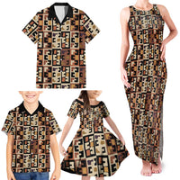 Kuba Flow Family Matching Tank Maxi Dress and Hawaiian Shirt with Geometric Tribal Blocks and Earth-Tone Mosaic Design - Wonder Print Shop